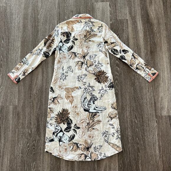 NWT Las Sureñas Clara Portrait Linen Shirt Dress Linen Cotton Animal Floral Sz S - Picture 5 of 16